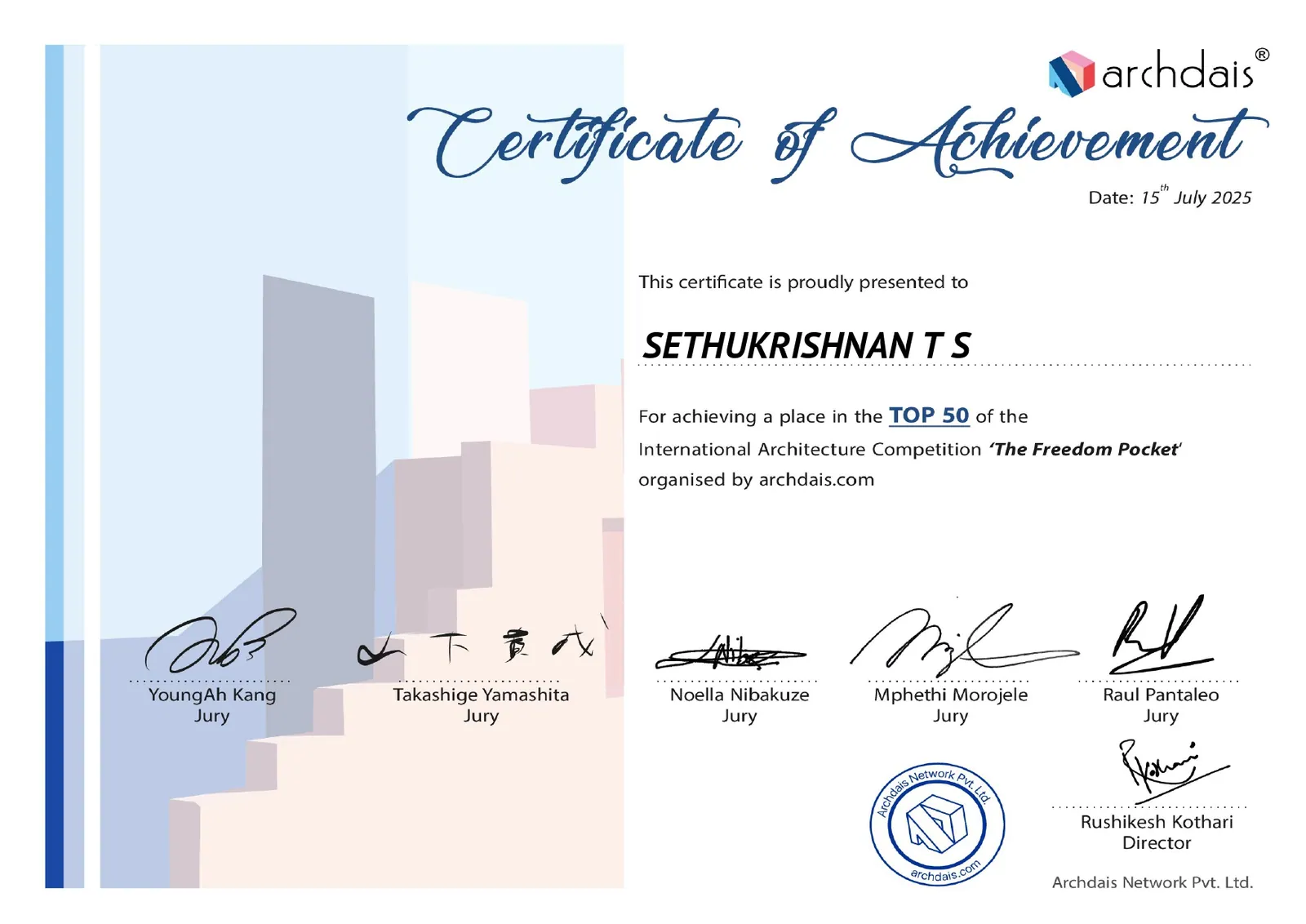 Certificate of achievement, archdais