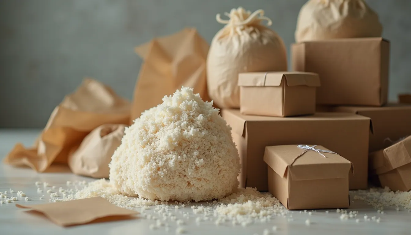 Close-up view of recycled materials used in product packaging