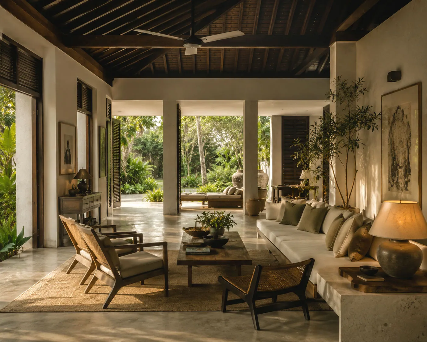 An inviting living space filled with natural light and greenery.