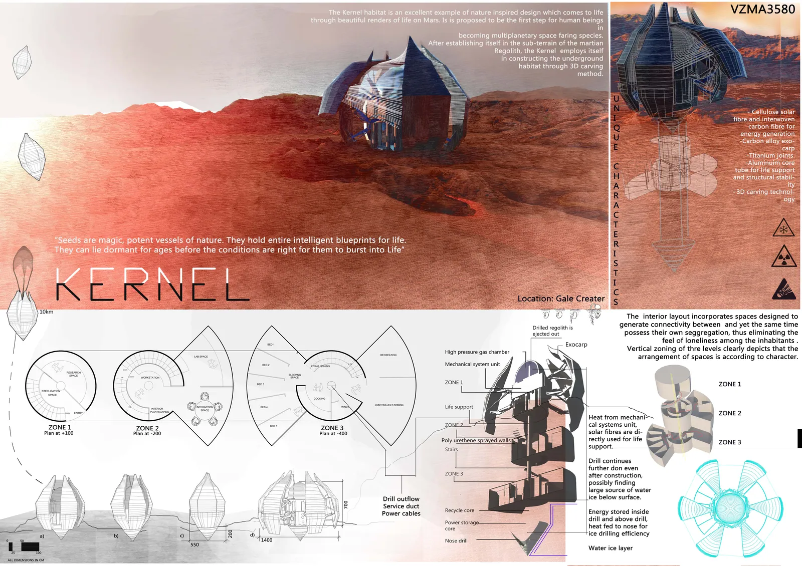 Competition sheet for Kernel, a Mars habitat in Gale Crater