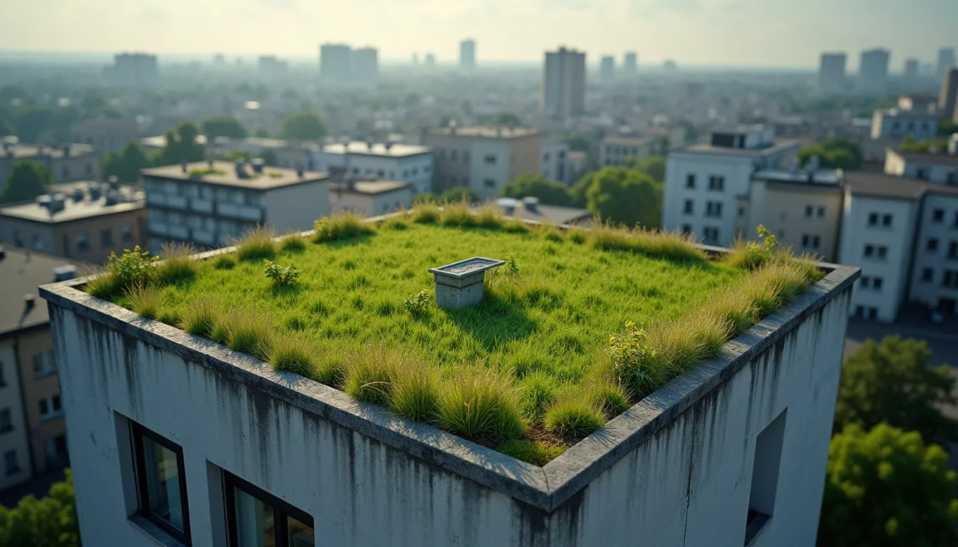 High angle view of green roof on urban building
