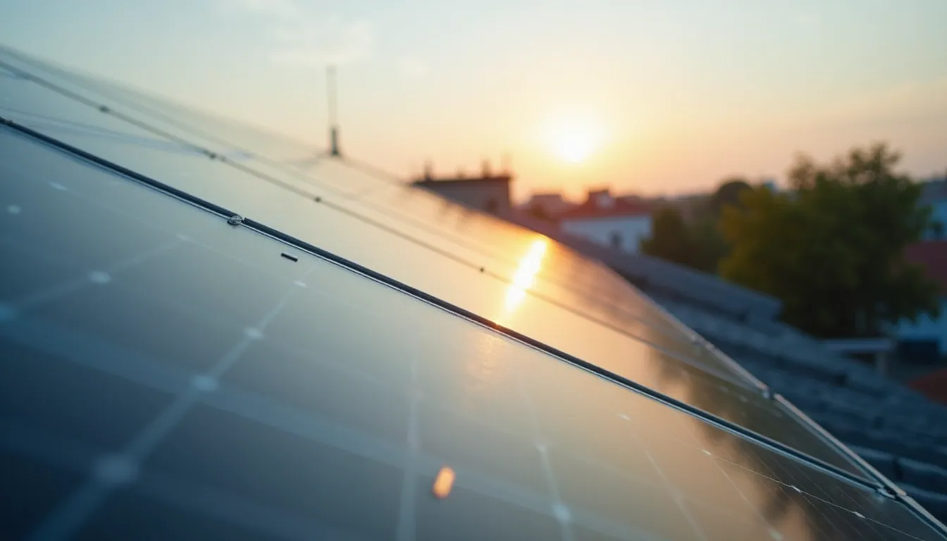Close-up view of solar panels installed on building roof