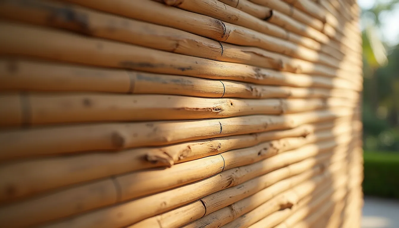 Close-up view of a bamboo wall panel used in tropical construction