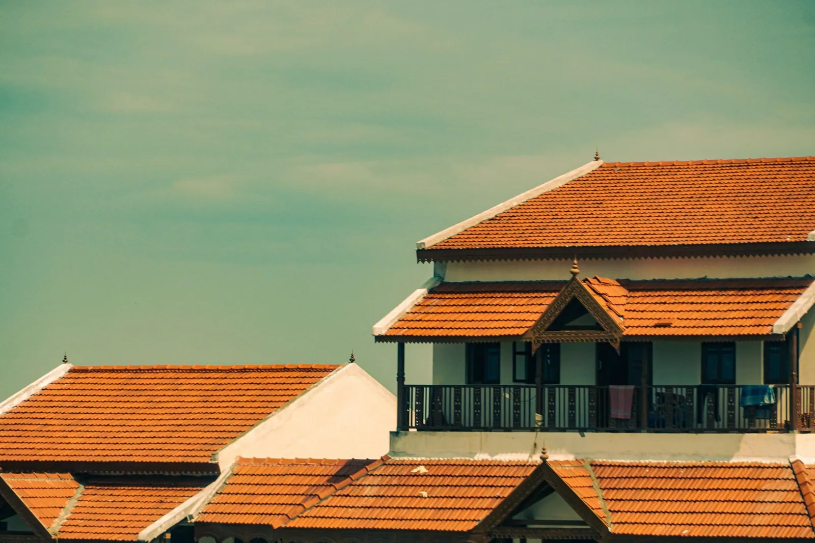 Traditional Indian house with red tiled roofs